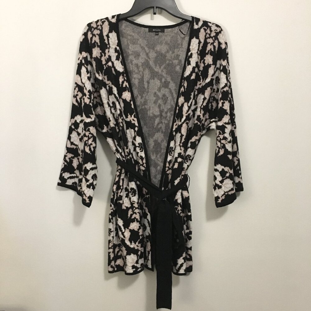 RW&CO. Floral Kimono Mini Sweater Robe Whimsigoth Viscose Wool Cardigan XS